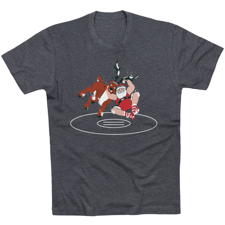 Wrestling T-Shirt Short Sleeve - Wrestling Reindeer [Adult Large/Charcoal] - SS