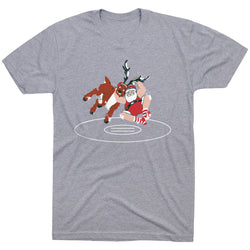 Wrestling T-Shirt Short Sleeve - Wrestling Reindeer [Gray/Adult Small] - SS
