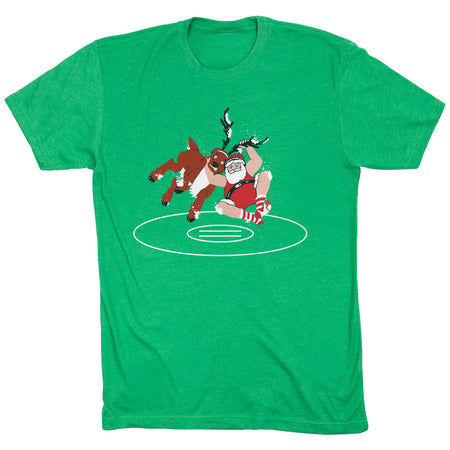 Wrestling T-Shirt Short Sleeve - Wrestling Reindeer [Adult Large/Green] - SS
