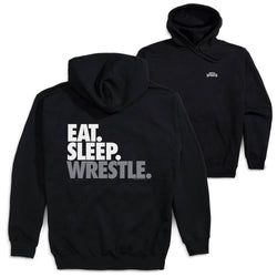 Wrestling Hooded Sweatshirt - Eat Sleep Wrestle (Stack) (Back Design) [Adult Large/Black] - SS