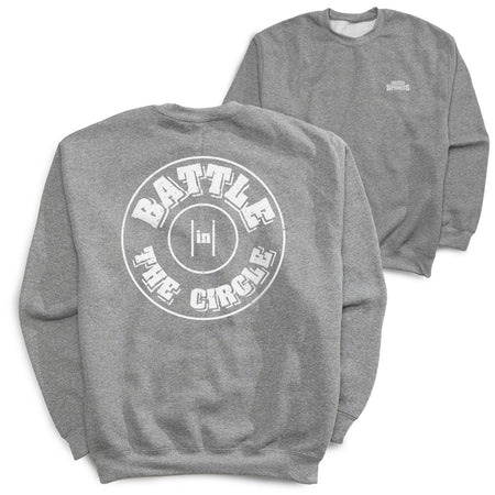 Wrestling Crewneck Sweatshirt - Battle In Circle (Back Design) [Youth Large/Gray] - SS