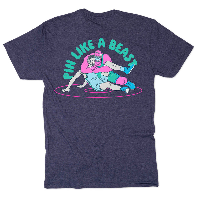 Wrestling Short Sleeve T-Shirt - Pin Like a Beast (Back Design)