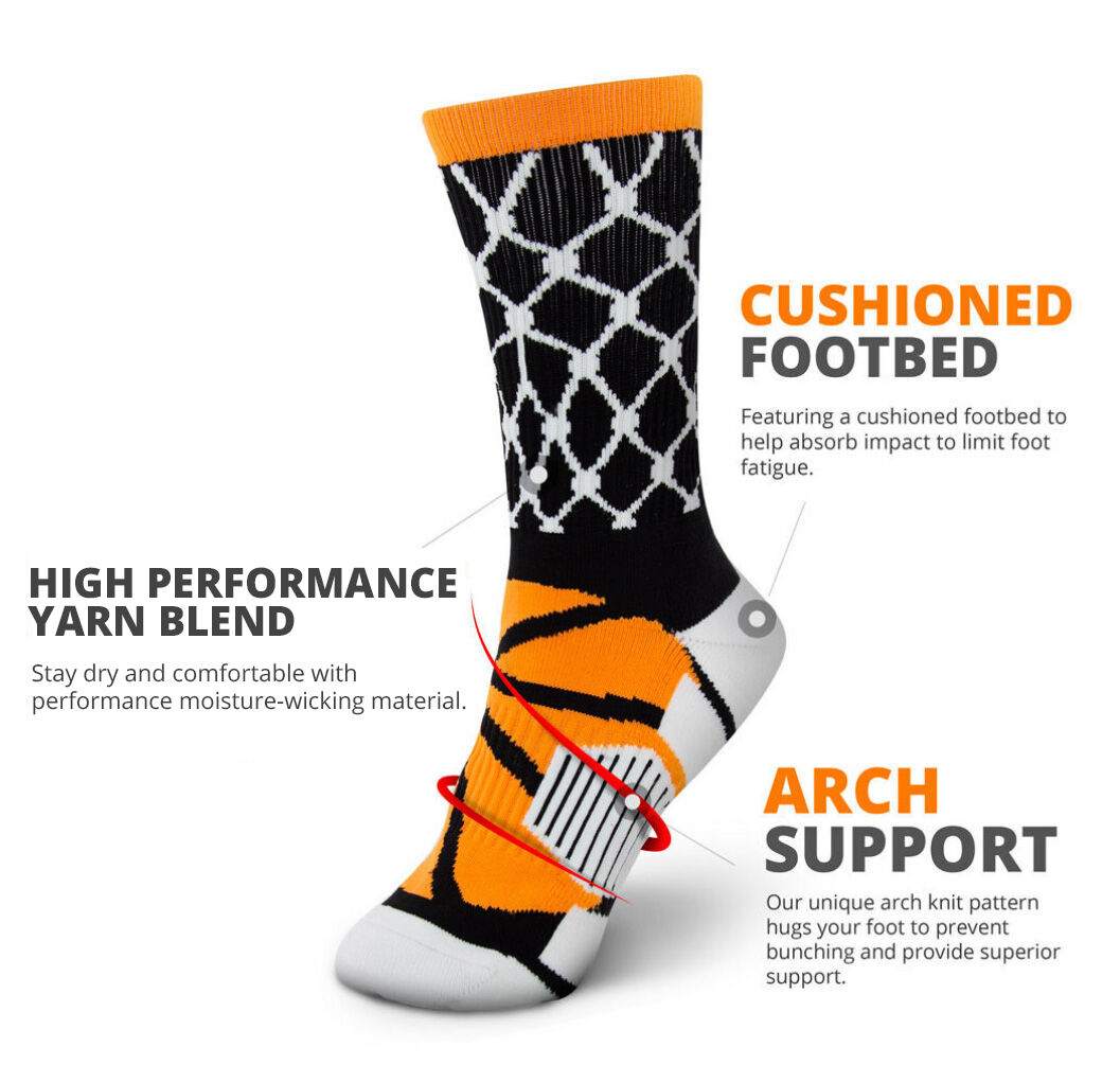 Basketball Woven Mid Calf Socks Hoop and Ball Black Orange ChalkTalkSPORTS