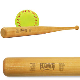 Engraved Mini Softball Bat - Team Logo With Roster