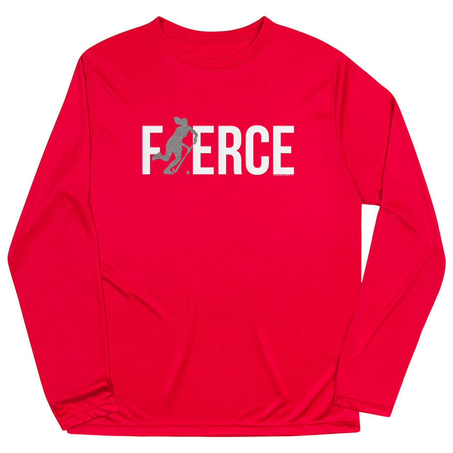 Field Hockey Long Sleeve Performance Tee - Fierce Field Hockey Girl with Silver Glitter
