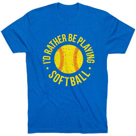Softball T-Shirt Short Sleeve - I'd Rather Be Playing Softball Distressed [Youth Medium/Royal] - SS