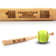 Engraved Mini Softball Bat - Thanks Coach With Roster
