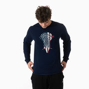 Guys Lacrosse Tshirt Long Sleeve - Patriotic Stick