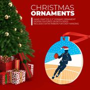 Basketball Round Ceramic Ornament - Guy Silhouette with Santa Hat