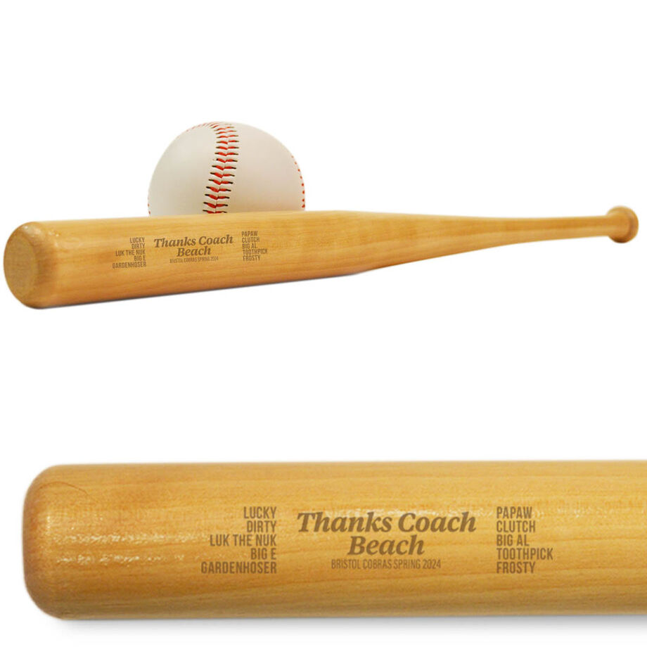 Engraved Mini Baseball Bat - Thanks Coach With Roster
