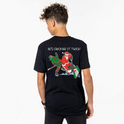 Hockey Short Sleeve T-Shirt - He's Checking It Twice (Back Design) 