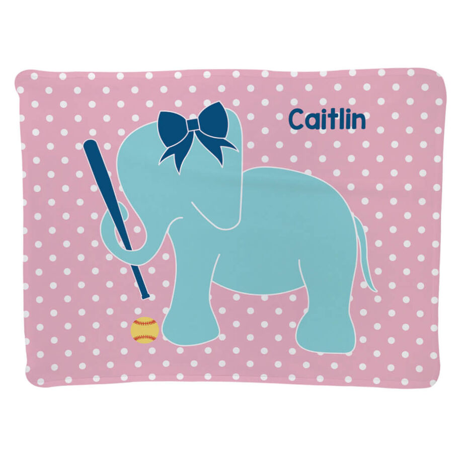 Softball Baby Blanket - Softball Elephant with Bow - Personalization Image