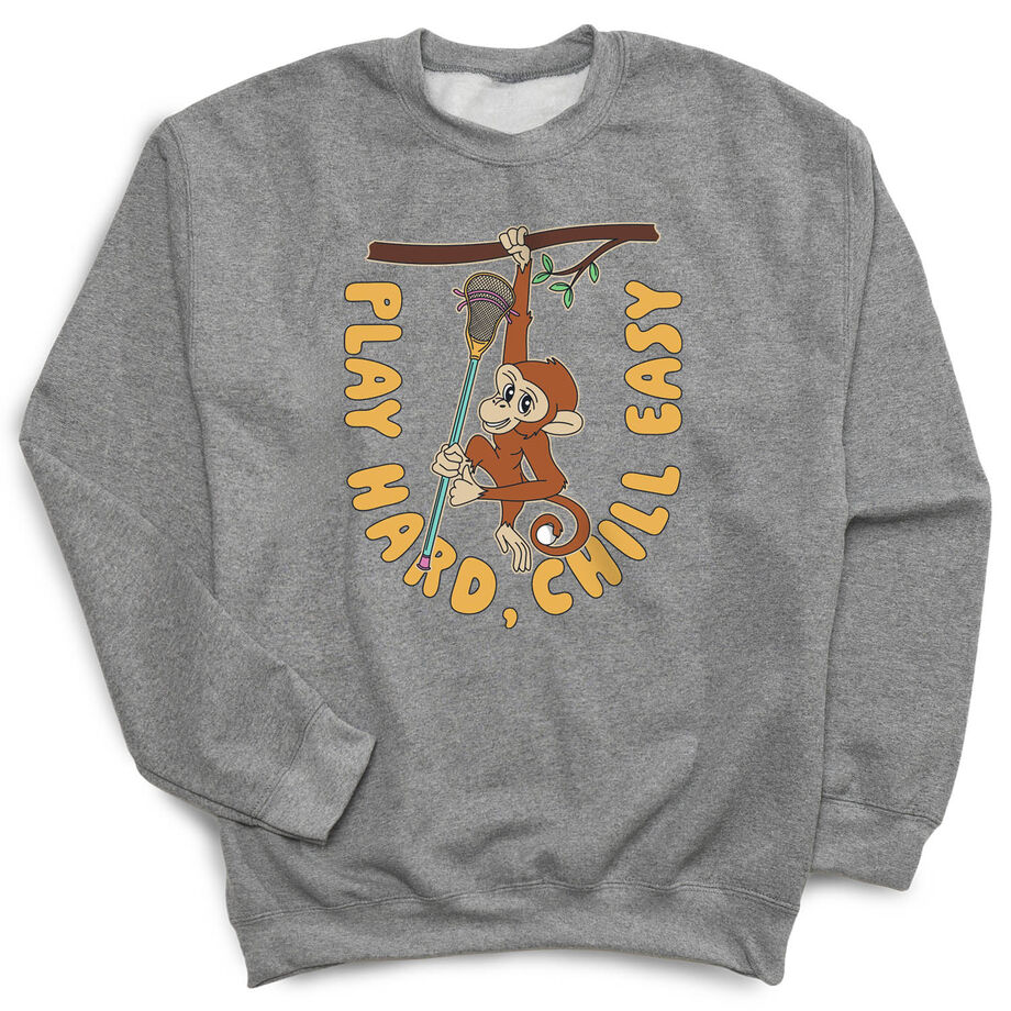 Guys Lacrosse Crewneck Sweatshirt - Play Hard, Chill Easy