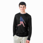 Baseball Long Sleeve Performance Tee - Baseball Stars and Stripes Player