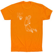 Basketball Short Sleeve T-Shirt - Basketball Player Sketch [Youth X-Large/Orange] - SS