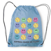 Softball Drawstring Backpack - Softball Makes Me Happy