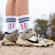 Baseball Woven Mid-Calf Socks - Blue Striped