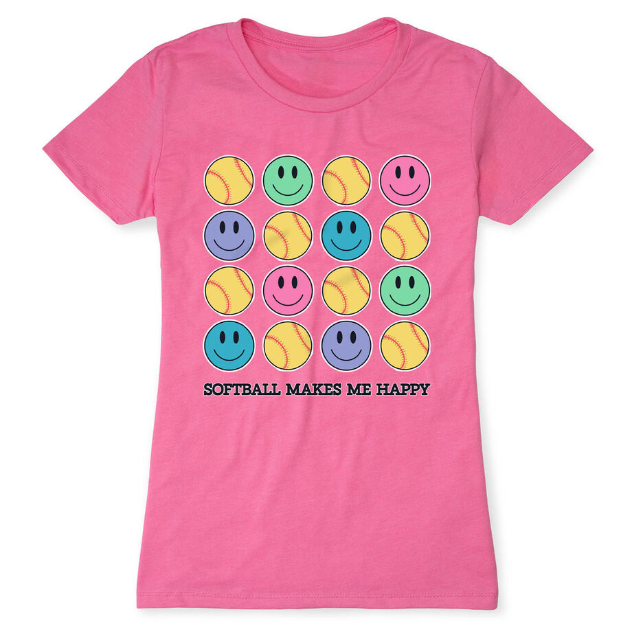 Softball Women's Everyday Tee - Softball Makes Me Happy