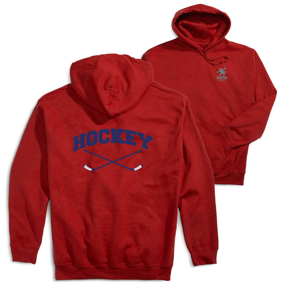 Hockey Hooded Sweatshirt - Hockey Crossed Sticks Logo (Back Design)