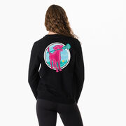 Girls Lacrosse Crewneck Sweatshirt - Lacrosse Dog with Girl Stick (Back Design)