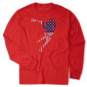 Guys Lacrosse Tshirt Long Sleeve - American Flag Silhouette