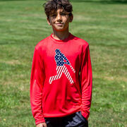 Baseball Long Sleeve Performance Tee - Baseball Stars and Stripes Player