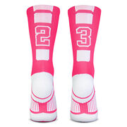 Team Number Woven Mid-Calf Socks - Pink