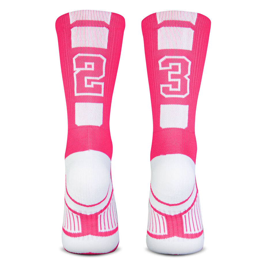 Team Number Woven Mid-Calf Socks - Pink