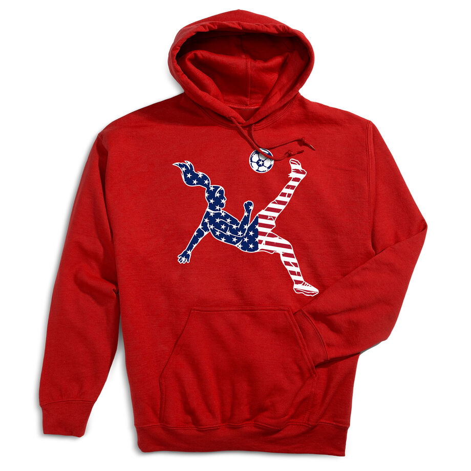 Soccer Hooded Sweatshirt - Girls Soccer Stars and Stripes Player - Personalization Image