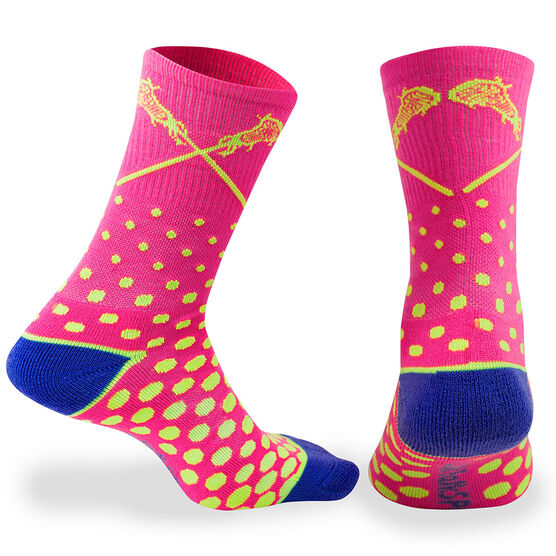 Girls Lacrosse Woven Mid-Calf Socks - Malibu (Pink/Yellow/Blue)