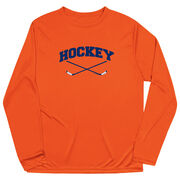 Hockey Long Sleeve Performance Tee - Hockey Crossed Sticks Logo