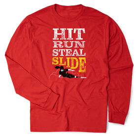 Softball Tshirt Long Sleeve - Hit Run Steal Slide