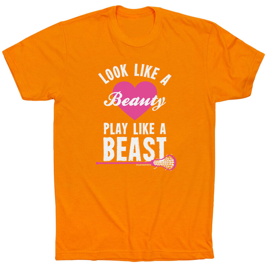 Girls Lacrosse Tshirt Short Sleeve Look Like A Beauty Play Like A Beast