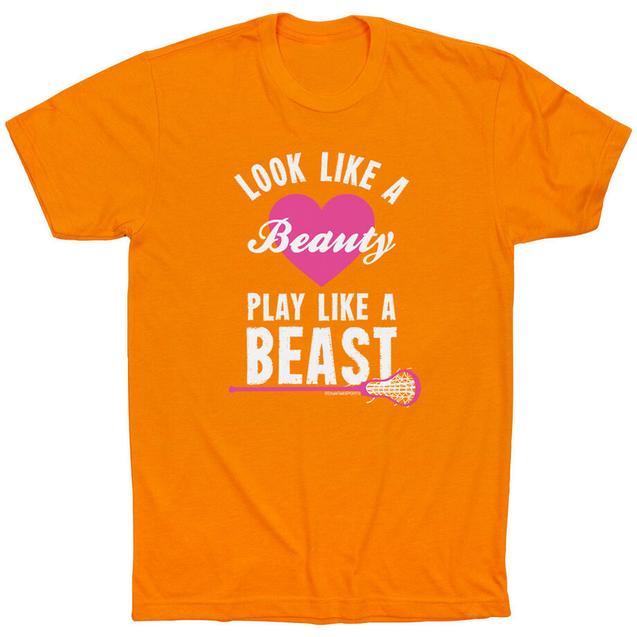 Girls Lacrosse Tshirt Short Sleeve Look Like A Beauty Play Like A Beast - Personalization Image
