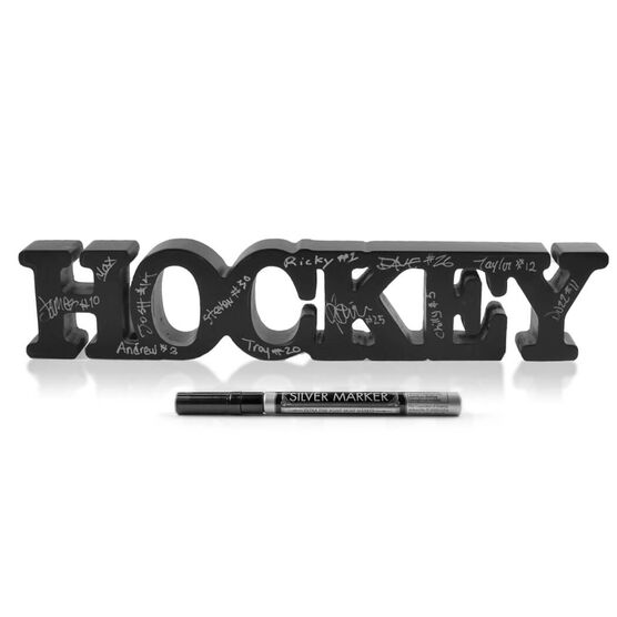 Hockey Wood Words Ready for Team to Autograph