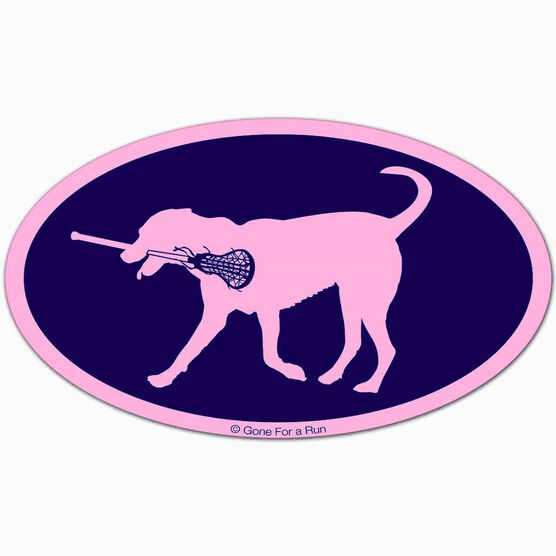 Girls Lacrosse Oval Car Magnet LuLa the Lax Dog (Pink/Blue)