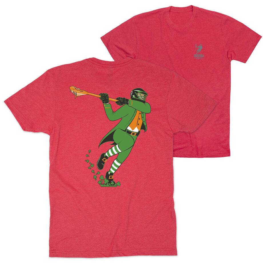 Guys Lacrosse Short Sleeve T-Shirt - Lacrosse Leprechaun (Back Design)