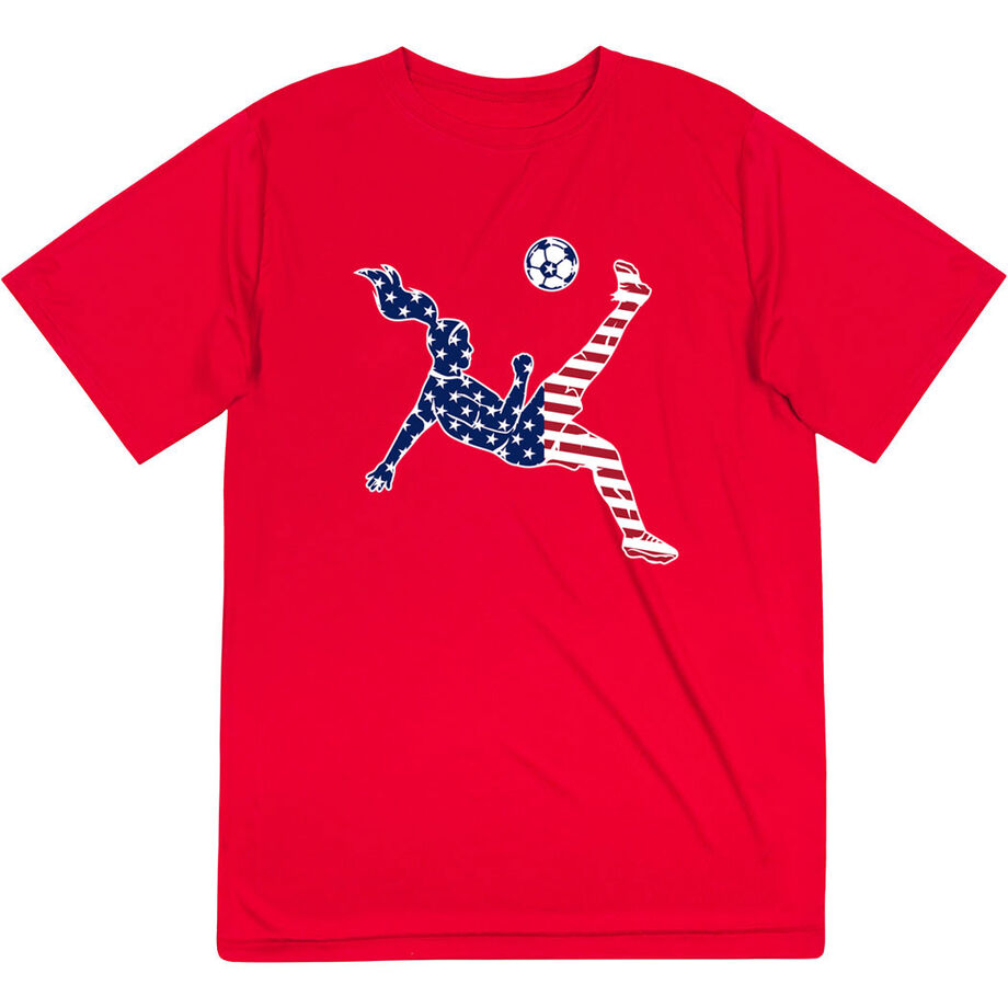Soccer Short Sleeve Performance Tee - Girls Soccer Stars and Stripes Player - Personalization Image