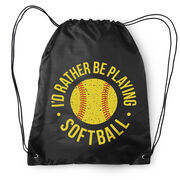 Softball Drawstring Backpack - I'd Rather Be Playing Softball Distressed