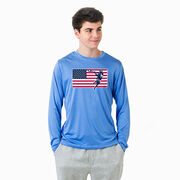 Guys Lacrosse Long Sleeve Performance Tee - Patriotic Lacrosse