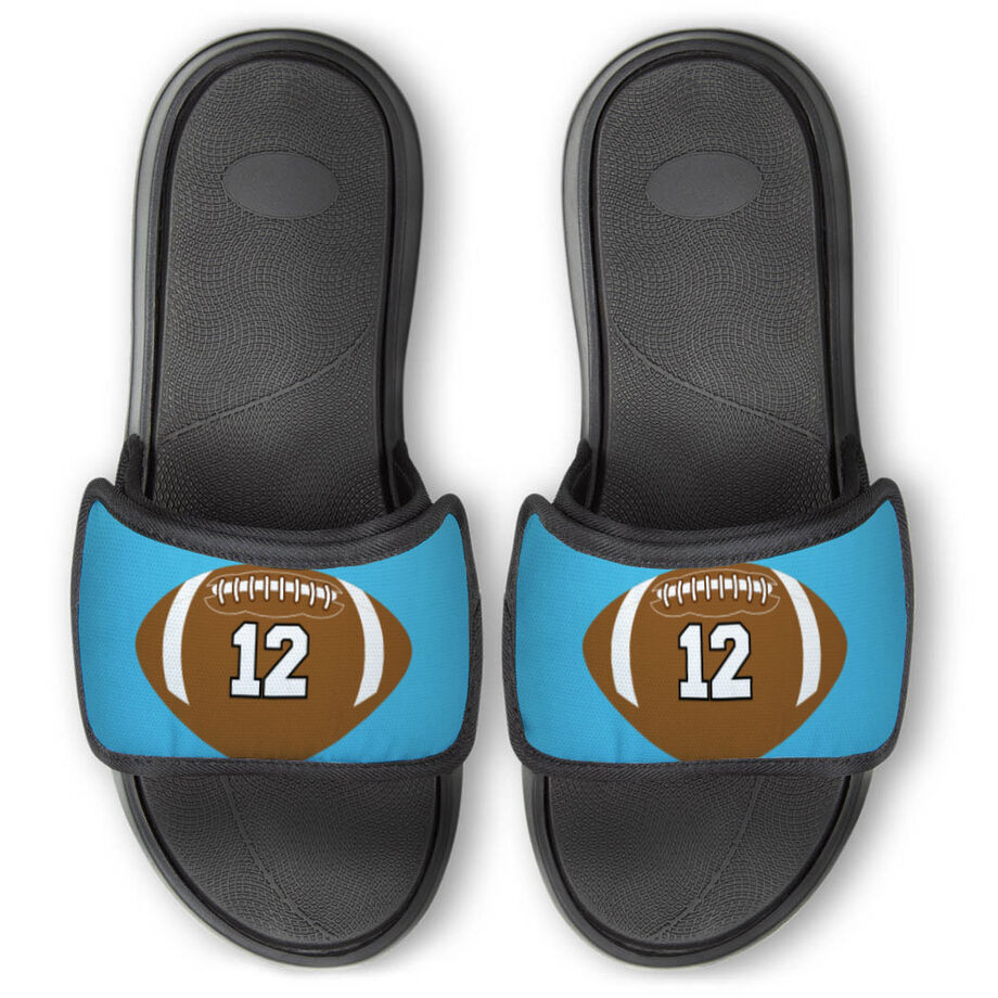 Football Repwell&reg; Slide Sandals - Football With Number - Personalization Image