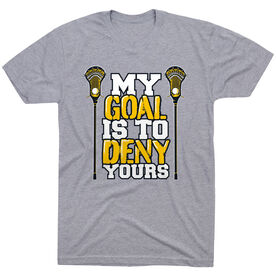Guys Lacrosse Short Sleeve T-Shirt - My Goal Is To Deny Yours [Gray] - SS