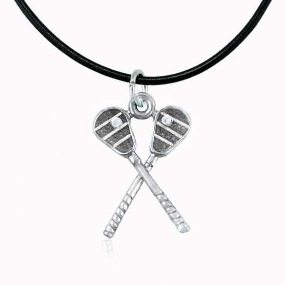 Silver Crossed Lacrosse Sticks Necklace