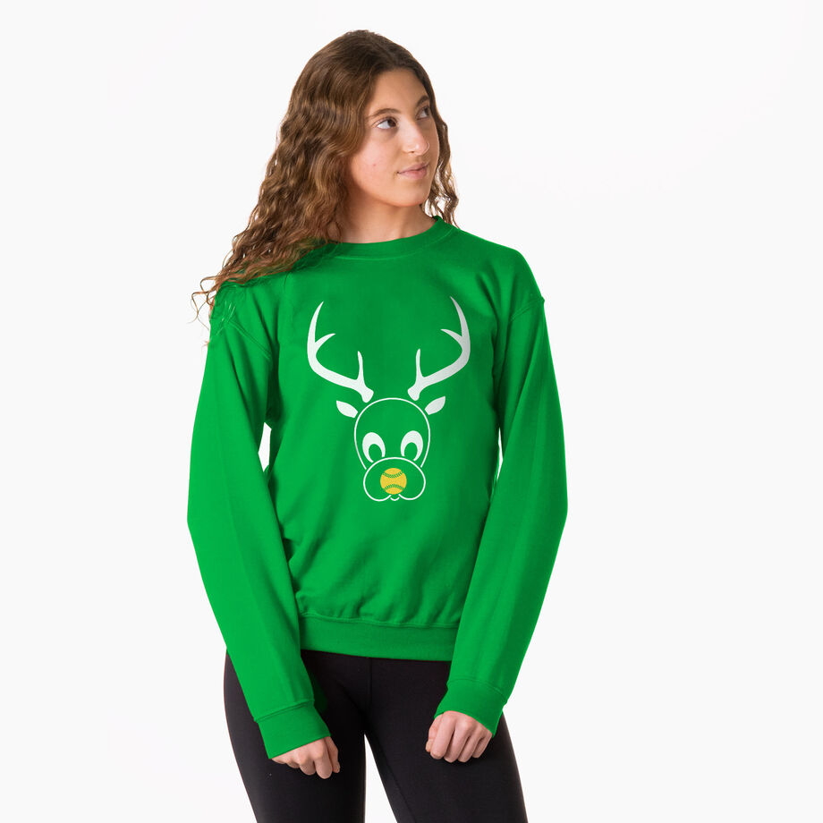 Softball Crew Neck Sweatshirt - softball reindeer
