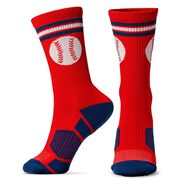 Baseball Woven Mid-Calf Socks - Red Striped