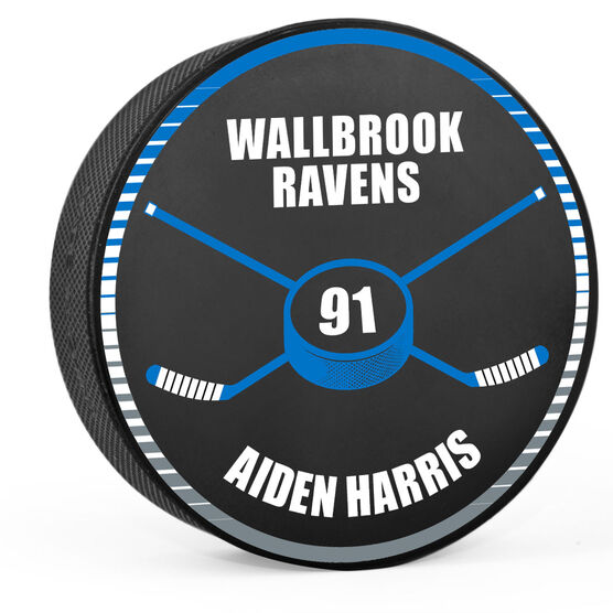 Personalized Hockey Puck - Crossed Sticks and Hockey Puck