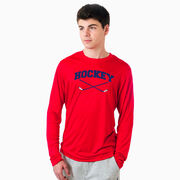 Hockey Long Sleeve Performance Tee - Hockey Crossed Sticks Logo