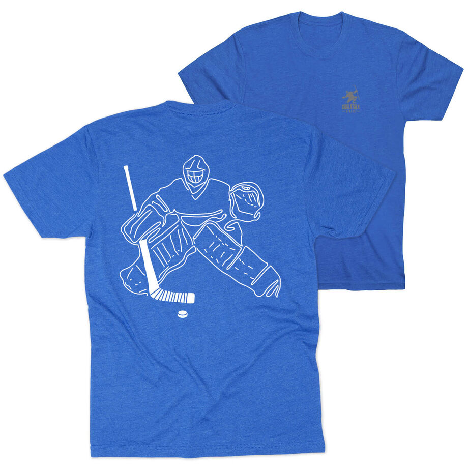 Hockey Short Sleeve T-Shirt - Hockey Goalie Sketch (Back Design)