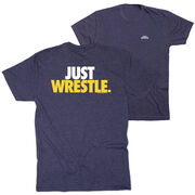 Wrestling Short Sleeve T-Shirt - Just Wrestle (Back Design) [Youth X-Large/Navy] - SS