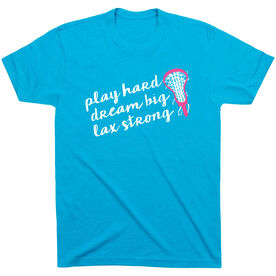 Girls Lacrosse Short Sleeve T-Shirt - Play Hard Dream Big Lax Strong [Turquoise/Adult Large] - SS